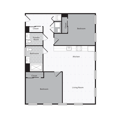 Floor plan for 2 beds, 1.5 baths, 1020 sqft